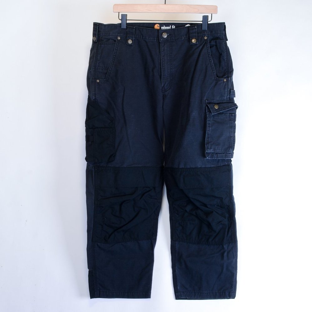 CARHARTT double-knee cargo black two-tone work pants in EUC!